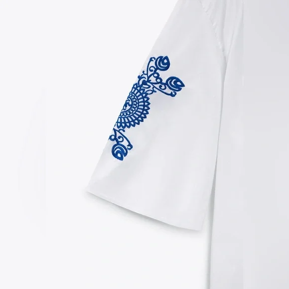 Zara White Mini Dress with Blue Floral Embroidery - Picture 7 of 10